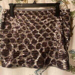 Express Silver Purple Sequin Mini Pencil Skirt